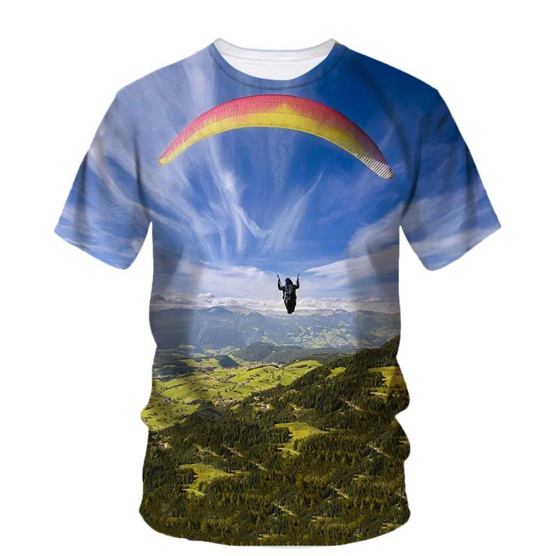 Tricou cu Model Parapantă Parapantă pentru Bărbați Sky Scape Imprimat 3D Mânecă Scurtă Modă de Vară Tricouri Street Gât Rotund