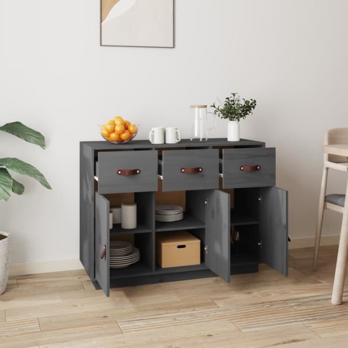 820149 vidaXL Buffet Gris 100x40x75 cm Bois massif de pin