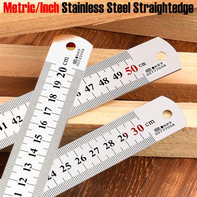 Metric/Inch Stainless Steel Straightedge 15/20/30/50CM Metal Ruler Drawing Cutting Furnishing Office Precision Measuring Tools