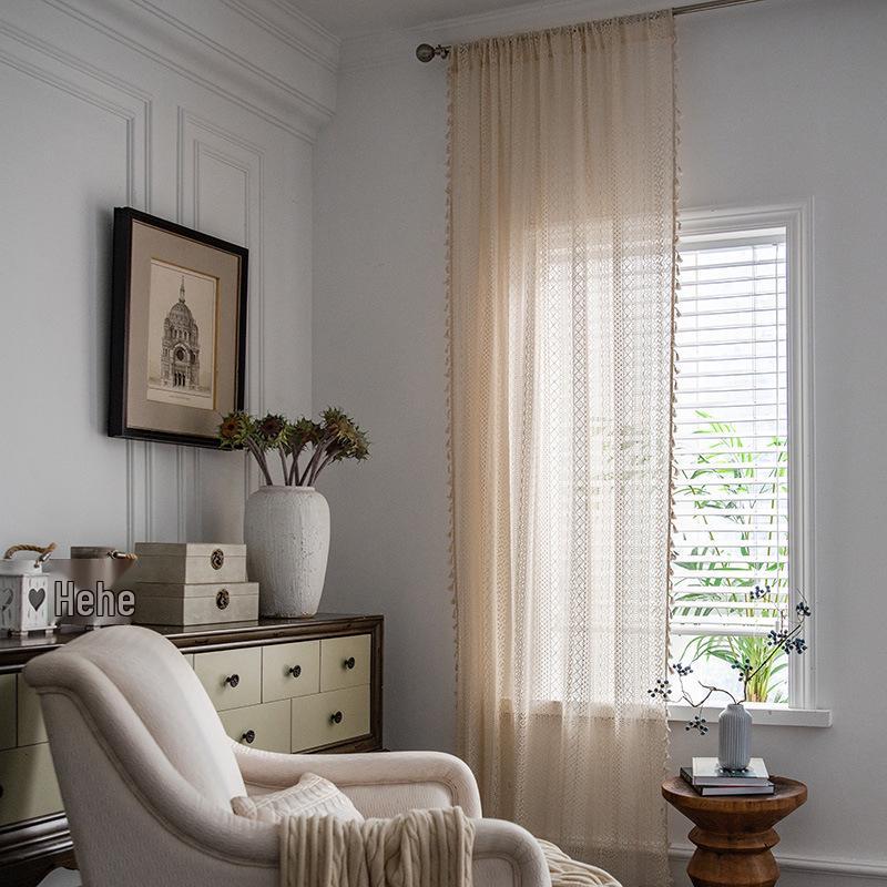 Fabric Daddy Blackout Crochet Curtains - Soundproof, Magic Tape for Bedroom, Kitchen & Living Room Bay Windows