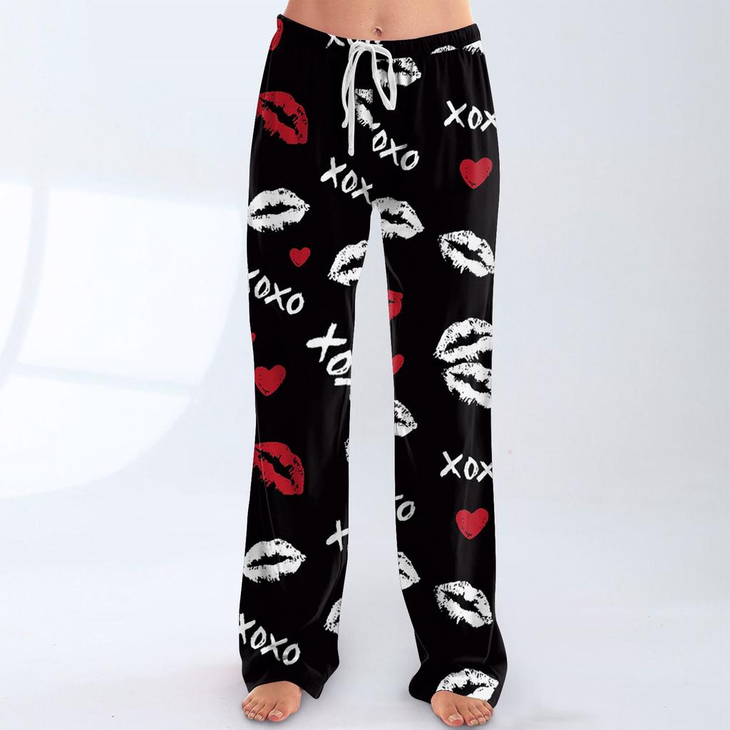 Women's Valentine's Day Heart,themed Casual Milk Silk Fleece Pants, Sleep Pants, Home Pants