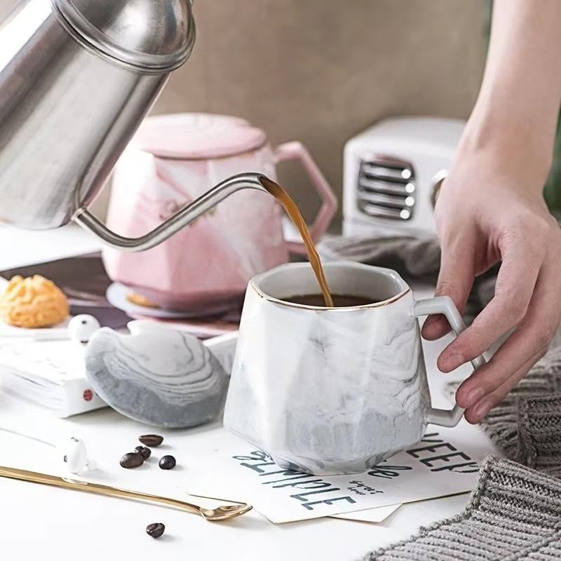 400ML Marbled Ceramic Mug Diamond Cup with Gift Box Lid Spoon Couple Coffee Cup Home Breakfast Oatmeal Milk Cup Valentines Gift