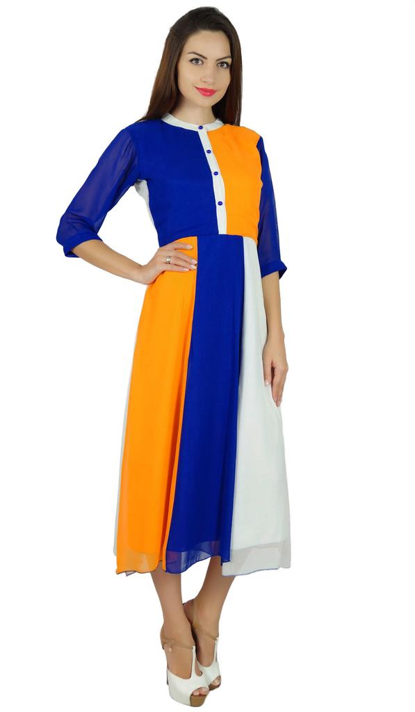 Bimba Womens Classic Mandarin Collar Shift TriColor Midi Summer Chic Dresses