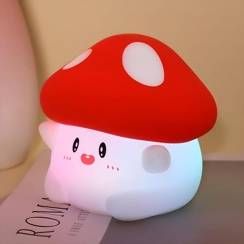 Hug Mushroom Lamp, Cute Mushroom Night Light, 2 Levels Dimmable Night, LED Squishy Night Light for Kids Sleep, Rechargeable Bedside Touch Silicone