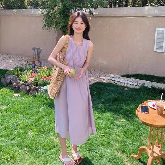 French Purple Sleeveless Vest Suspender Dress Children's New Summer Seaside Vacation Dress High Sense