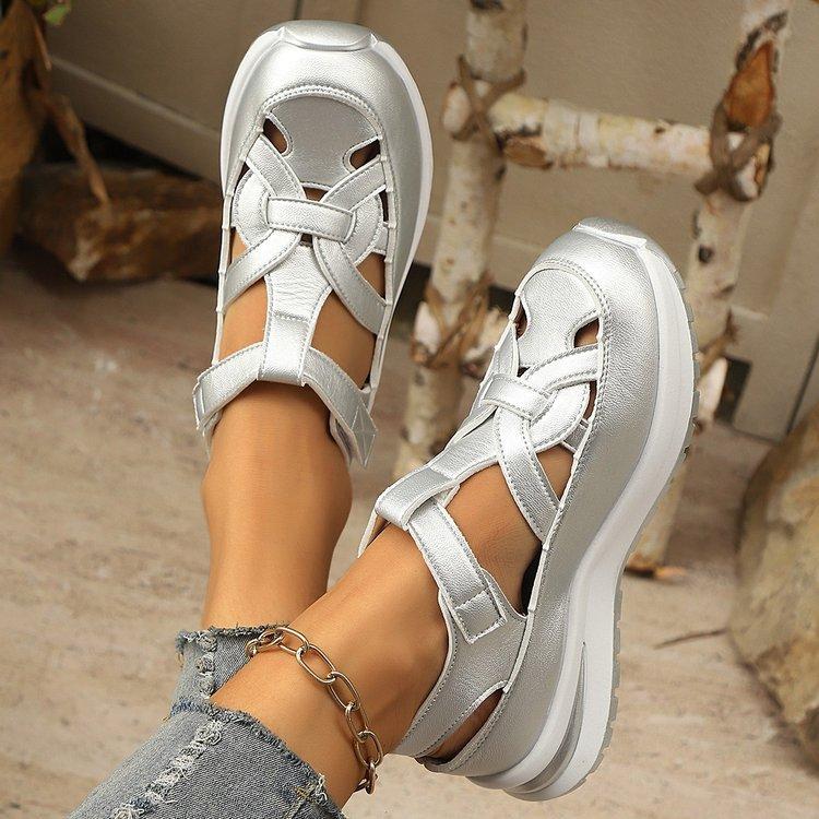 

Повседневная женская обувь большого размера из сетчатого дышащего материала, новая осенняя женская удобная обувь на мягкой подошве и толстом каблуке 43 серебряный