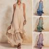 Huaqianguhh Summer Sleeveless Maxi Dress for Women, Deep V Neck Mesh Patchwork Long Dress, A-line Ruffle Flowy Beach Sundress