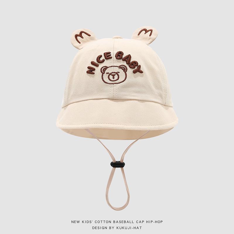 Spring & Autumn Baby Bear Double Brim Sun Hat - Breathable, Cute Unisex Bucket Hat for Boys & Girls