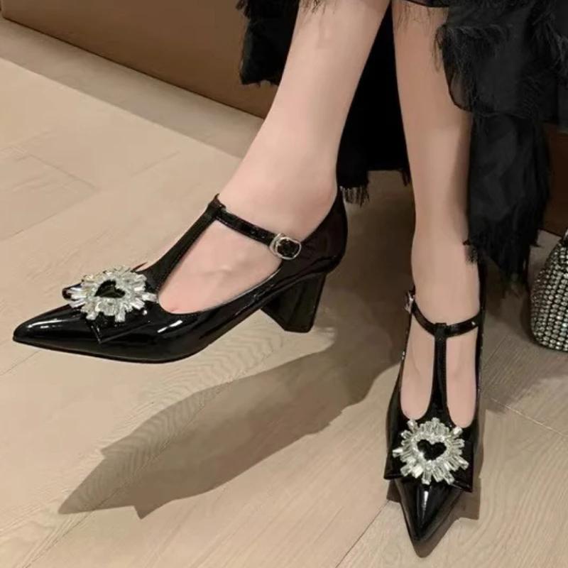High Heels Spring New Pointed Toe Buckles Strap Office Work Shoes for Women Mary Janes Heels Women Zapatos De Mujer