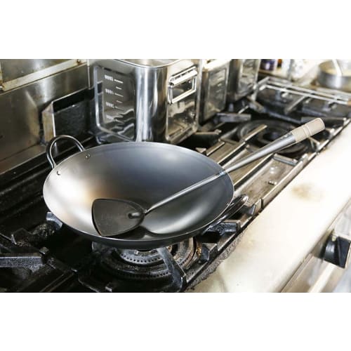 EBM Iron Blue Temper Pressed Chinese Pot with Handle, 39cm