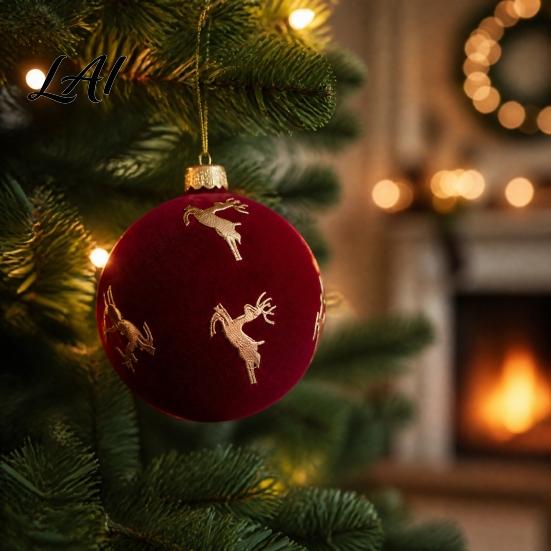 Christmas Party Background Decor 9Pcs Flocked Ball Ornaments Burgundy Velvet Balls with Gold Retro Supplies Embroidery Hanging Tree for Holiday Home