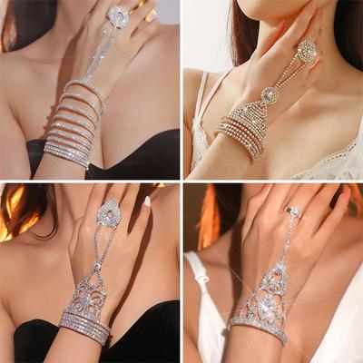 1Pcs Multilayer Imitation  Alloy Bracelet Personality Ring Integrated Hand Finger Bracelet Wedding Bridal Women Jewelr