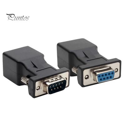 2Pcs 9 Pin Serial Port DB9 RS232 Male Female To RJ45 Cat5e/6 Ethernet Adapter