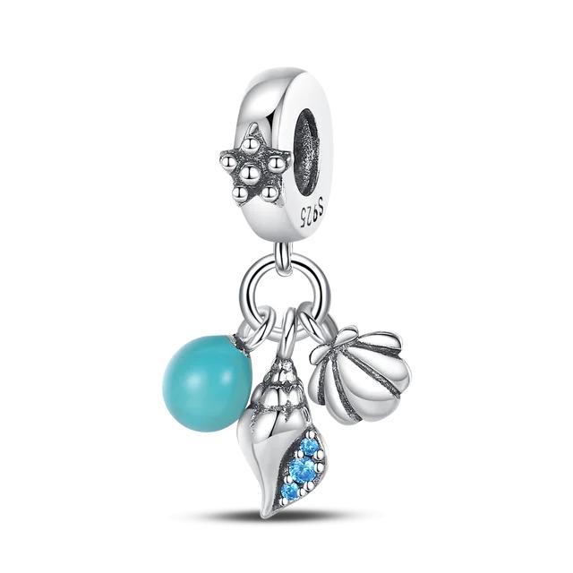FitNew Original Bracelets 100% 925 Sterling Silver Oecan Blue Sea Turtle Starfish Mermaid Charms Beads DIY Jewelry Making