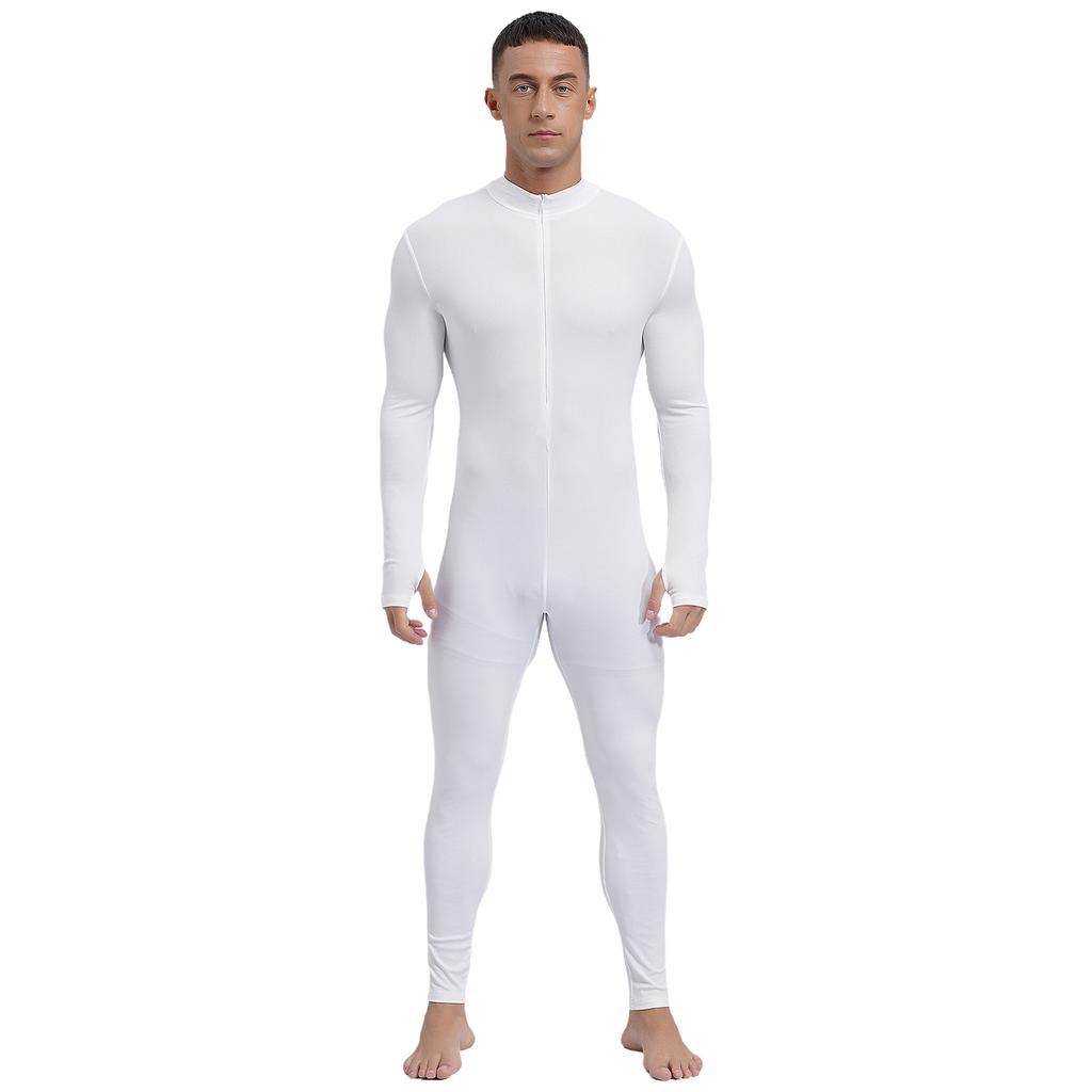 Macacão Unitário Listrado Masculino Gola Alta Manga Longa Calça Zíper Frontal Estilo Romper Roupa Esportiva Yoga