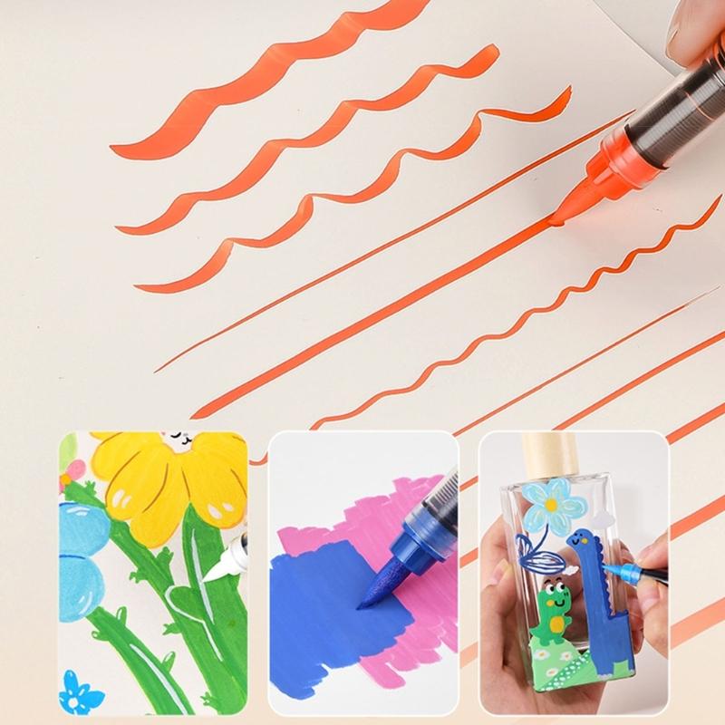 Liquid Acrylic Marker 12/24/36/48 Color Acrylic Paint Pen Brush Tip for Painting on Paper Wood Glass Fabric Metal Stone