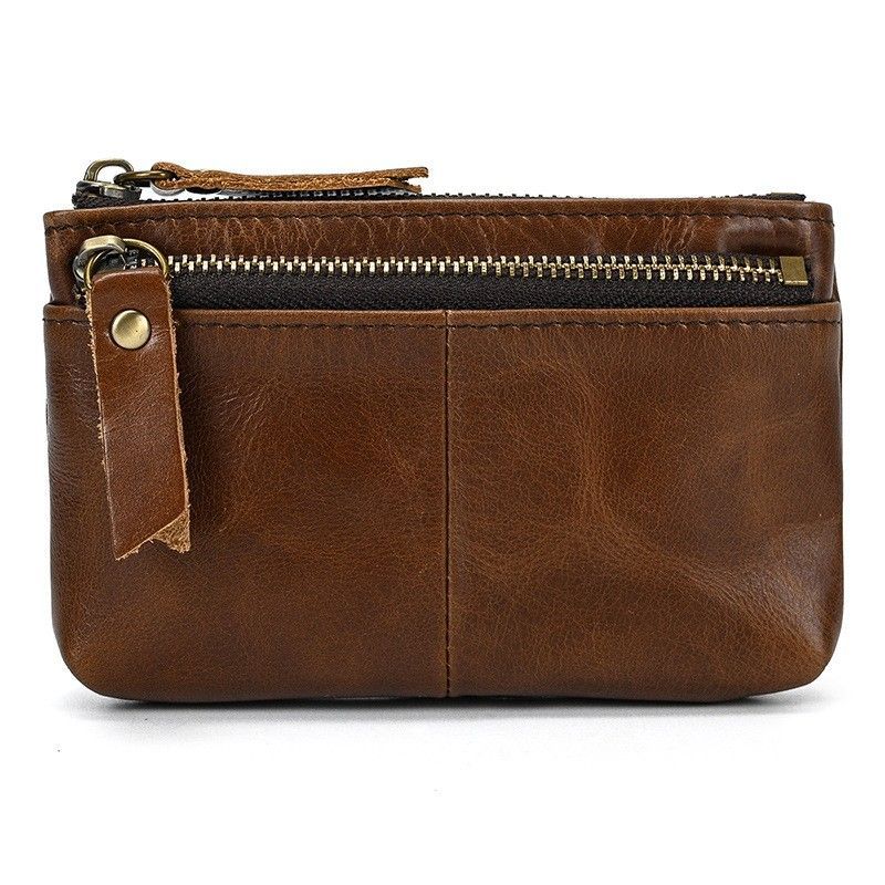 Genuine Leather Zipper Coin Wallet Men Wowen Natural Leather Small Short Purse Card Holder Cash Clutch Wallets Key Ring