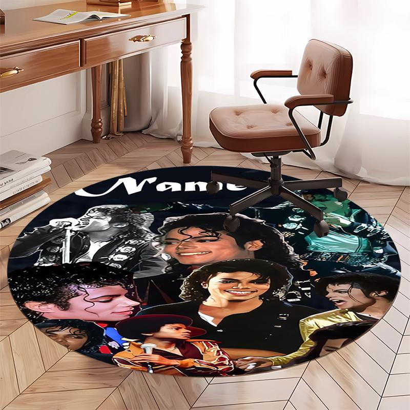 Custom Name Michael Jackson Printed Round Rug Carpet Chair Rug Area Rug Entryway Doormats,for Office Chair Living Room Bedroom Kitchen Room.