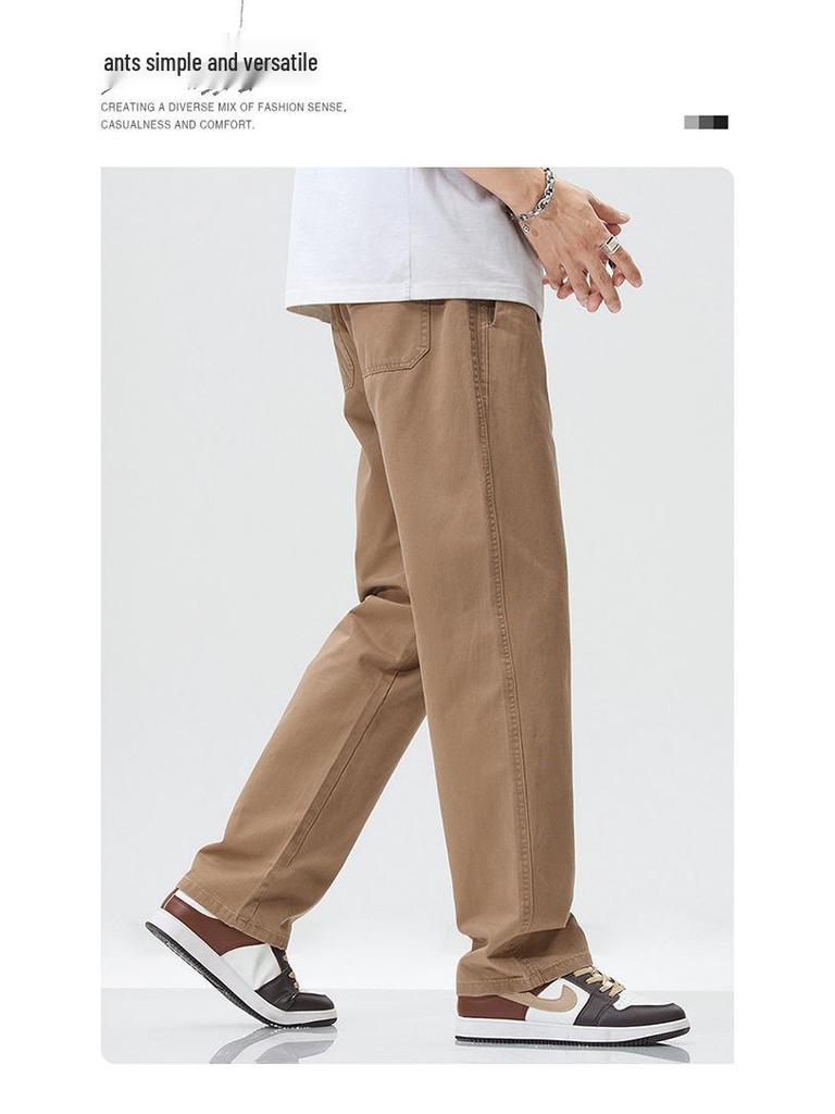 Pure Cotton Men's Casual Straight-Leg Pants - Spring/Autumn Trendy, Loose, Versatile Workwear