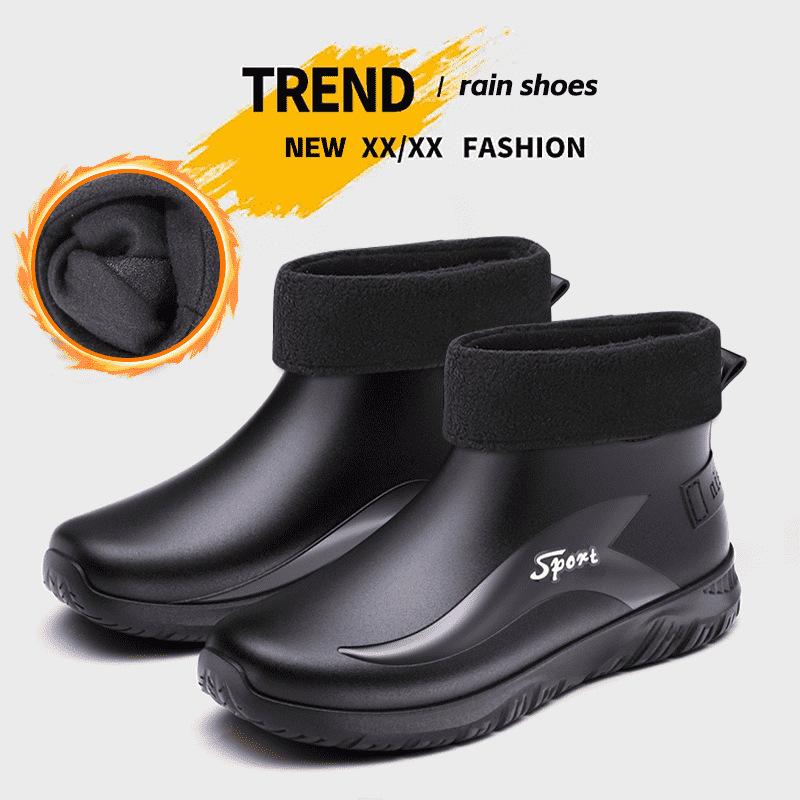 Winter velvet sports version short rain shoes men's fashion outer wear men's non-slip rubber shoes fishing men's warm water shoes