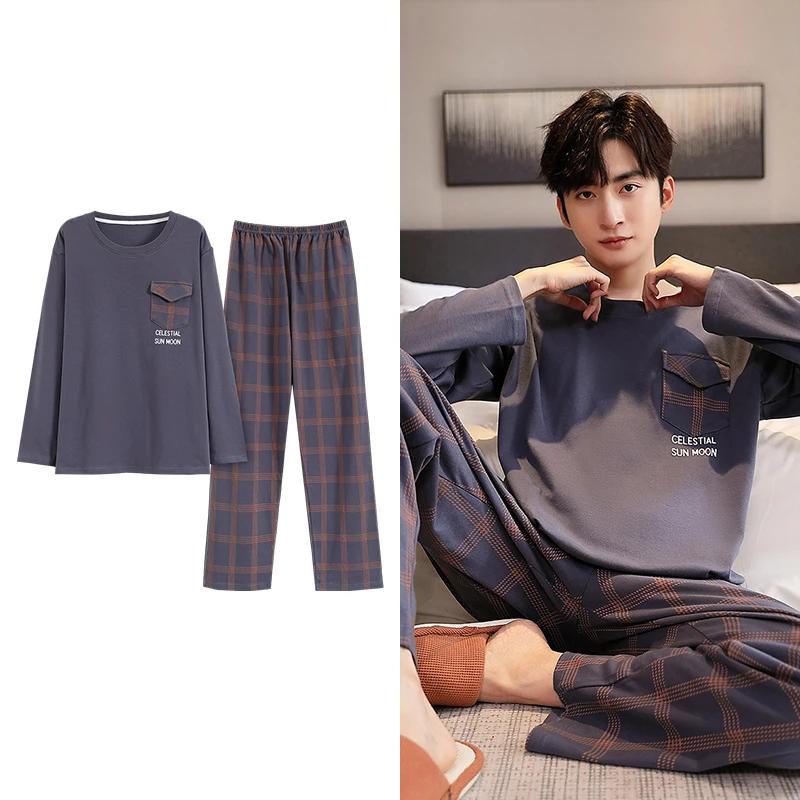 Hjorteutskrift Elegant pyjamassett for mann Høst Vinter Mote Myk bomull Herre Loungewear Komfortabelt nattøy