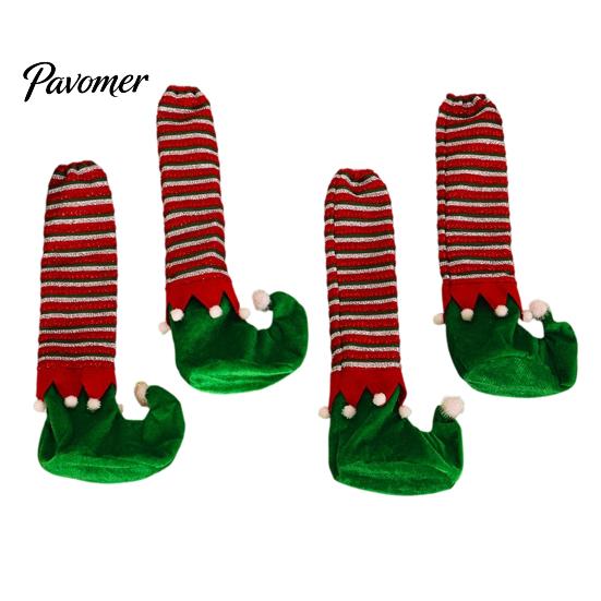 Knitted Socks for Christmas 4 Pcs Table Chair Leg Covers, Striped Elf Elastic Felt Pads Chairs Socks, Furniture Floor Protectors Dining Room,