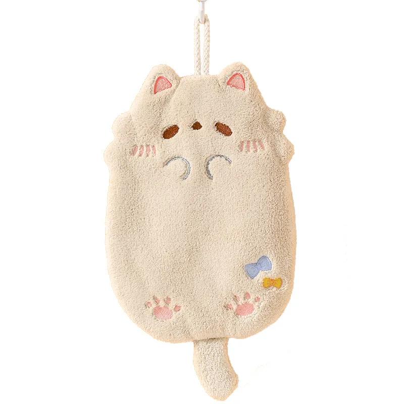 Cute Cartoon Cat Hanging Hand Towel Coral Fleece Non-shedding Thick Cloth High Appearance Level Kitchen Bathroom Absorbent Towel