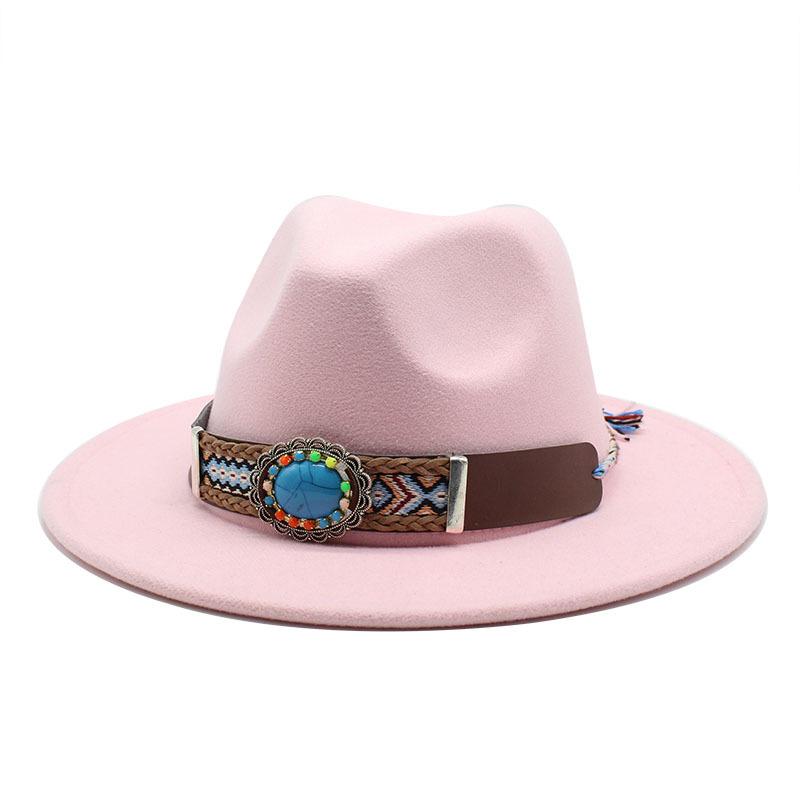 Ethnic Style Flat-Brimmed Big-Eave Hat Straight-Brimmed Jazz Hat Woolen Top Hat