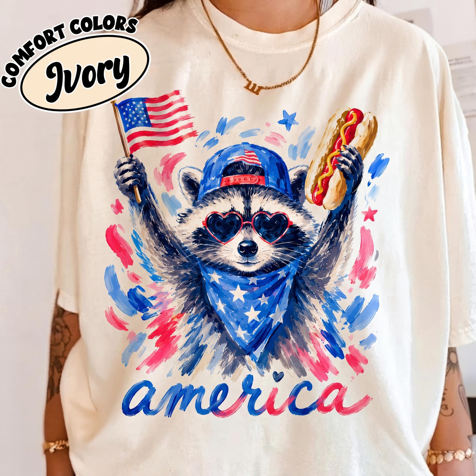 Comfort Colors Feral And Free Raccoon Shirt, Funny Patriotic USA Independence Day Tee, America 1776 July 4th Party Raccoon GifT-Shirt S
