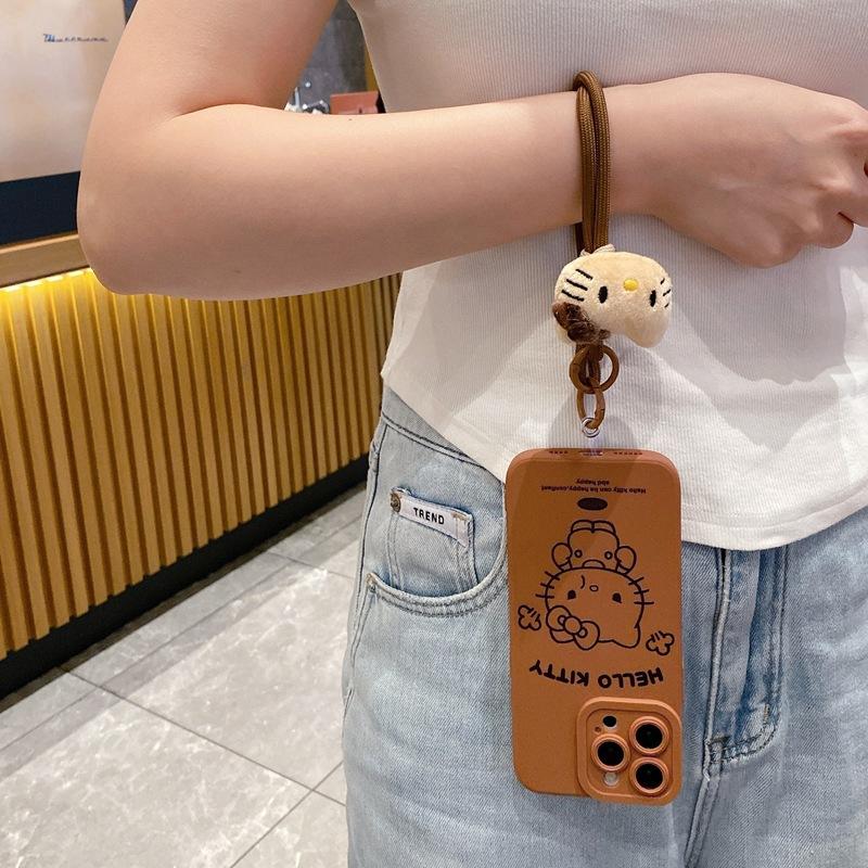 Japan and Korea cartoon suitable for OPPO Reno11 mobile phone case cute brown kitty cat A3X cartoon plush bracelet