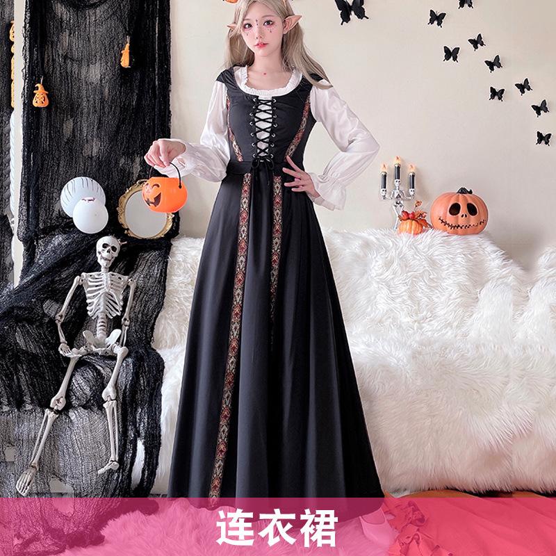 Halloween Costume Vintage Court Style Witch Dress Long Dress Medieval Art European Pastoral Cosplay