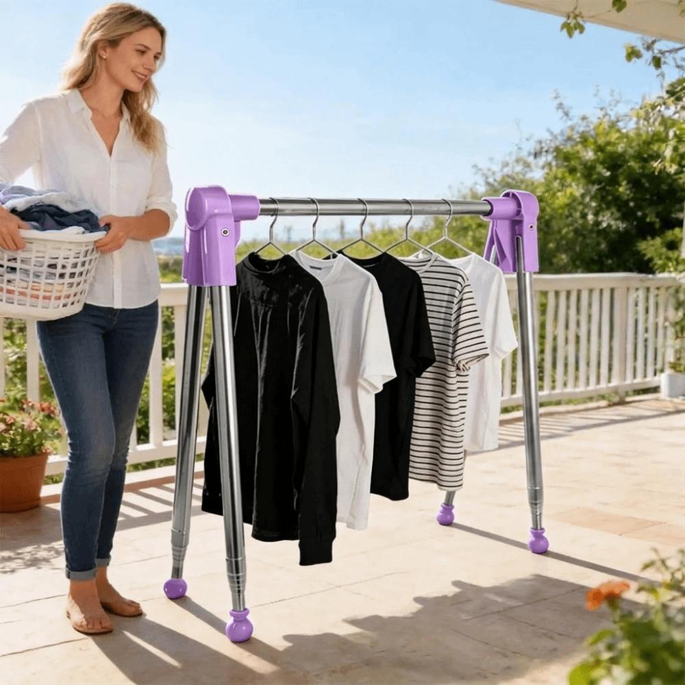 Stainless Steel Travel Garment Rack Adjustable Angle Collapsible Floor Stand Clothes Hanger RV