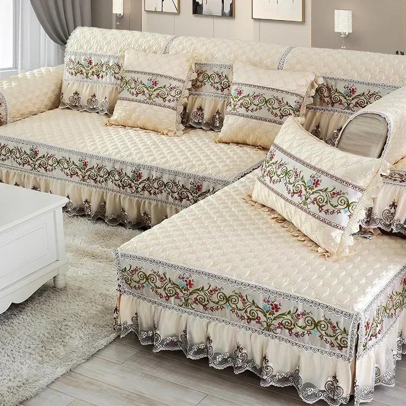 Spitzenverzierte Sofakissen Kissen Ganzjahresstoff Sofakissen Extra Dicht Anti-Rutsch-Sofabezug Hochwertig Bestickt 70*70cm
