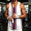 Men's Casual Outdoor Sports Tank Top Sleeveless Round Neck Vest with Vertical Stripe Print Lightweight Breathable Fabric