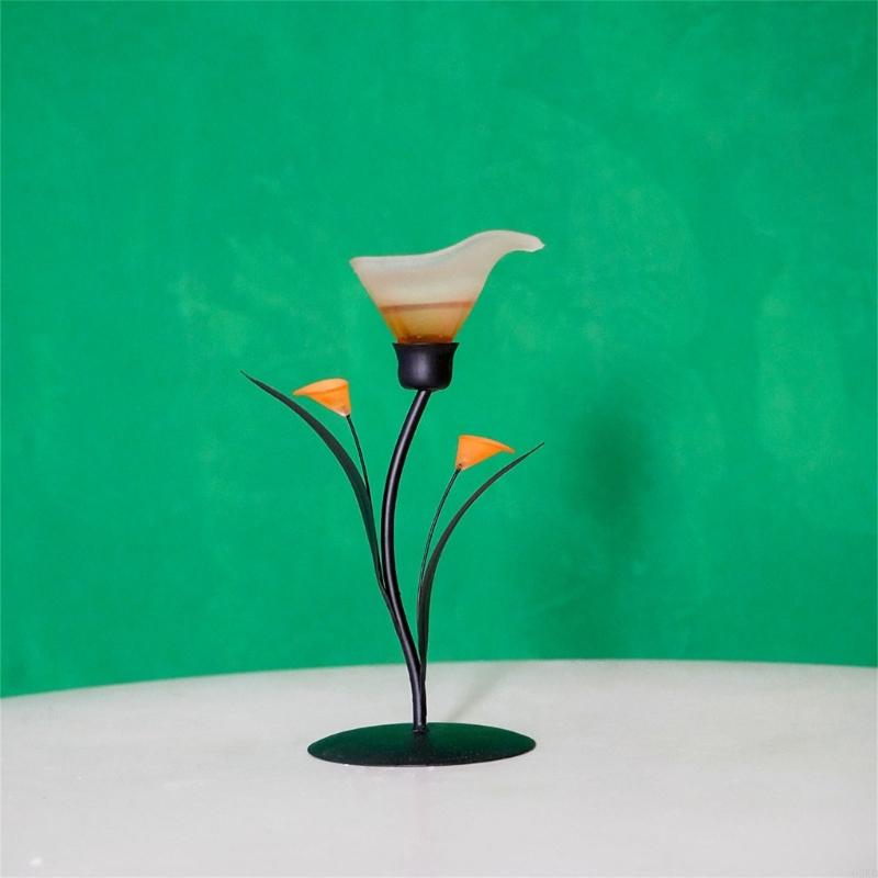 62KD Artistic Glass Floral Candelabra Iron Stable Table Decors Centerpieces Candlestick for Weddings Anniversaries Parties
