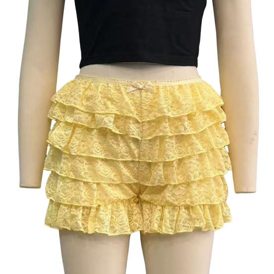 Women Summer Shorts Multi-layered Scattered Hem Ruffle Lace Trim Beach Shorts Lolita Style