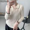 Women's Fashion Casual Fall Winter Solid Color Print Long Sleeve POLO Neck Sweaters