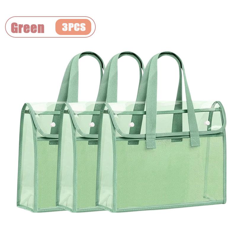 Thick Handled Document Folder Transparent Waterproof Durable Student Tutoring Paper Homework Book Storage Bag Organizer Pouch
