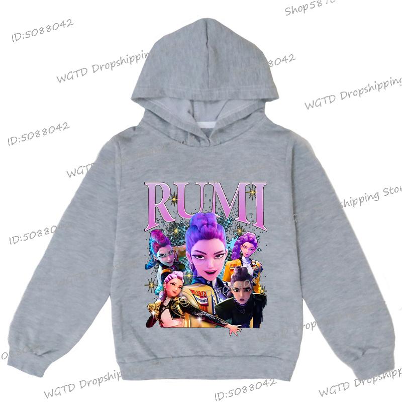 KPop Lovci démonů Rumi Potisk Mikiny pro Dospívající Dívky Chlapce Ležérní Mikina s Kapucí a Dlouhým Rukávem Hip Hop Korejská Anime Mikina Y2K Dětská Mikina