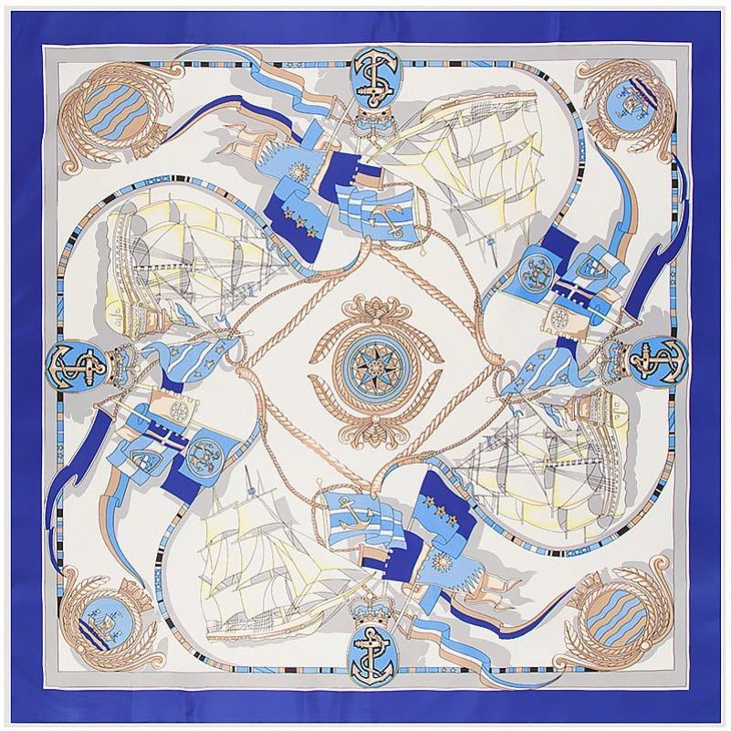 POBING Silk Scarf Luxury Brand Melt Chain Neckerchief Muslim Headscarf Square Scarves Lady Foulard Female Bandana 100*100CM