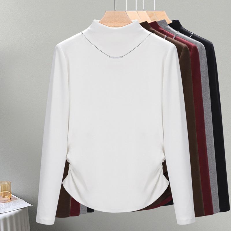 Semi-turtleneck bottoming shirt women's new autumn and winter long-sleeved inner slim-fit warm fleece polished top