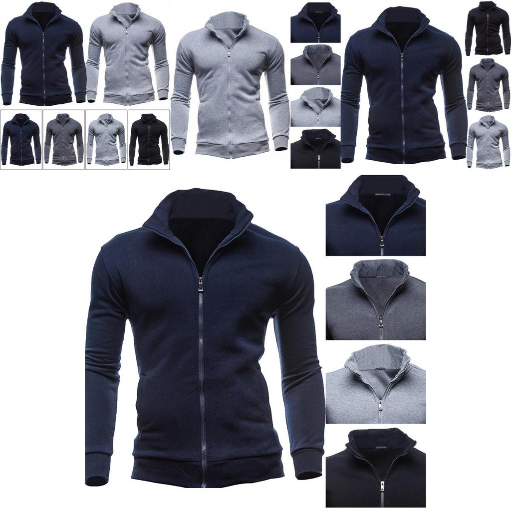 Men's Winter Zip Up Jacket With Stand Collar Ideal For Gym And Outdoor Activities