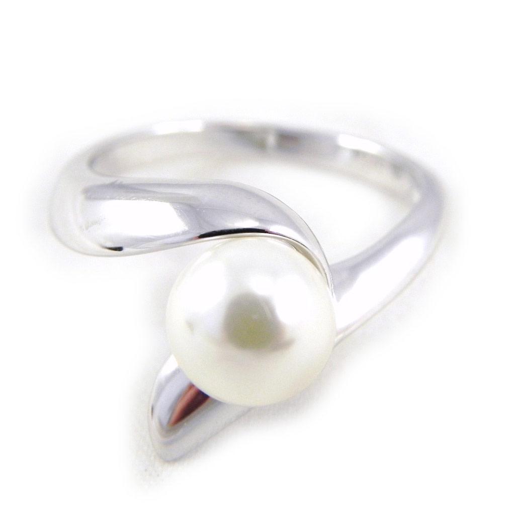 Silver Ring 'Perla' Silvery White (rhodium) - 8 Mm