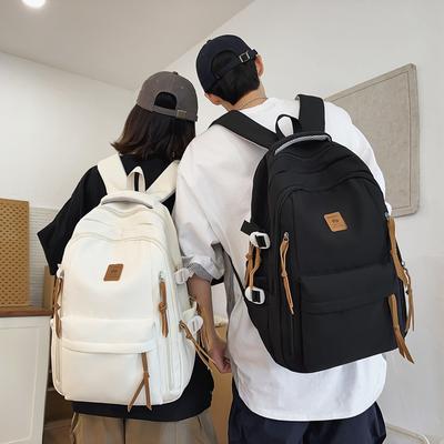 Solid Color Student Schoolbag Women's Simple Computer Backpack Men Large Capacity Backpack