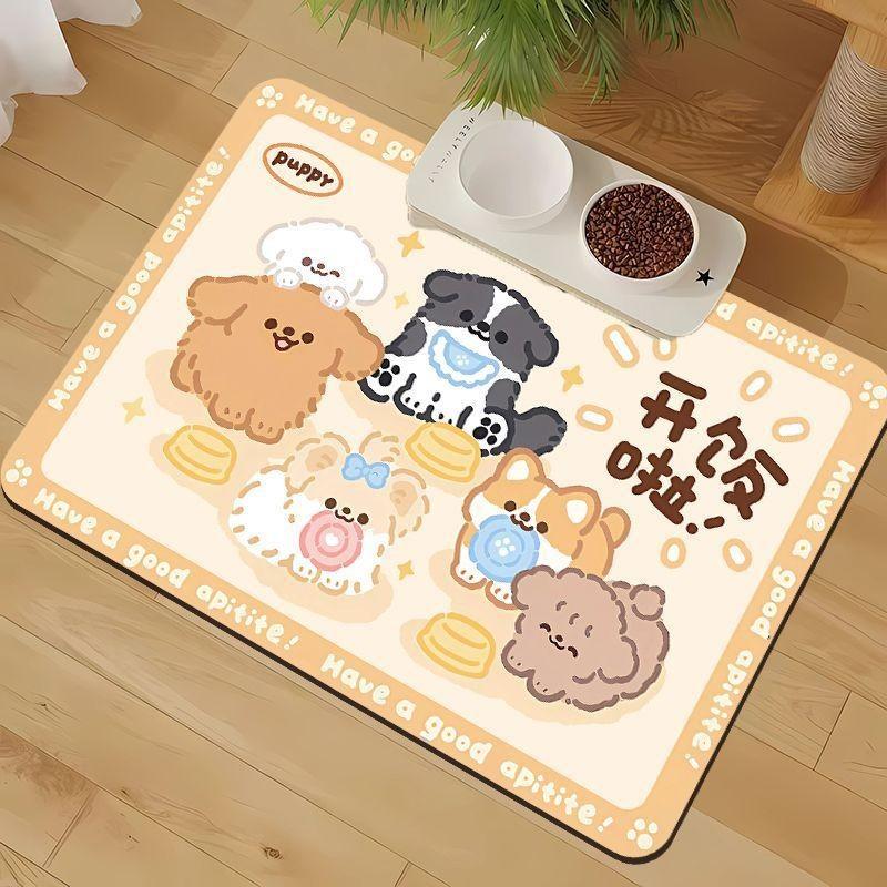 Cute Animal Silicone Diatomite Spillproof Pet Feeding Mat For Dining And Feeding