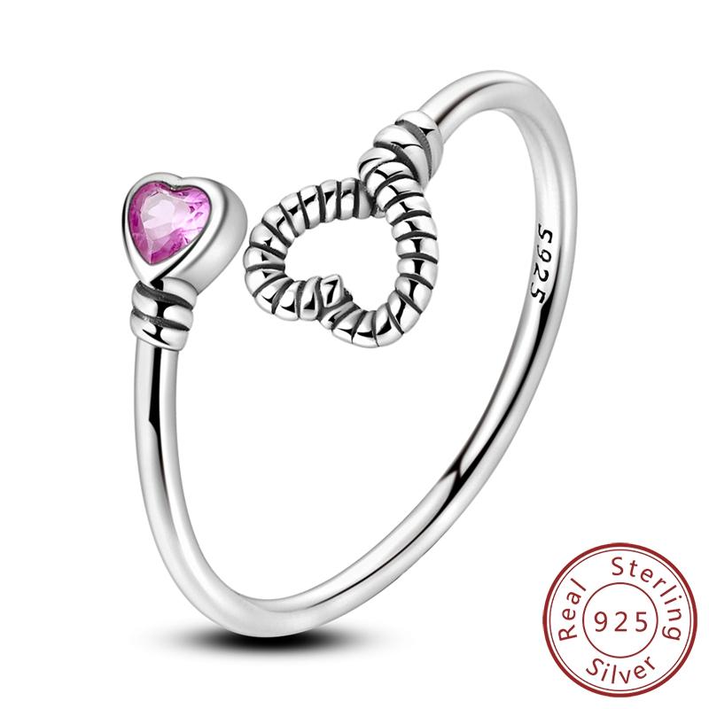 

100% Real Copper Open Rings Love Heart Zircon Rings Luxury Bands For Women Girls Party Gift Fashion Wedding