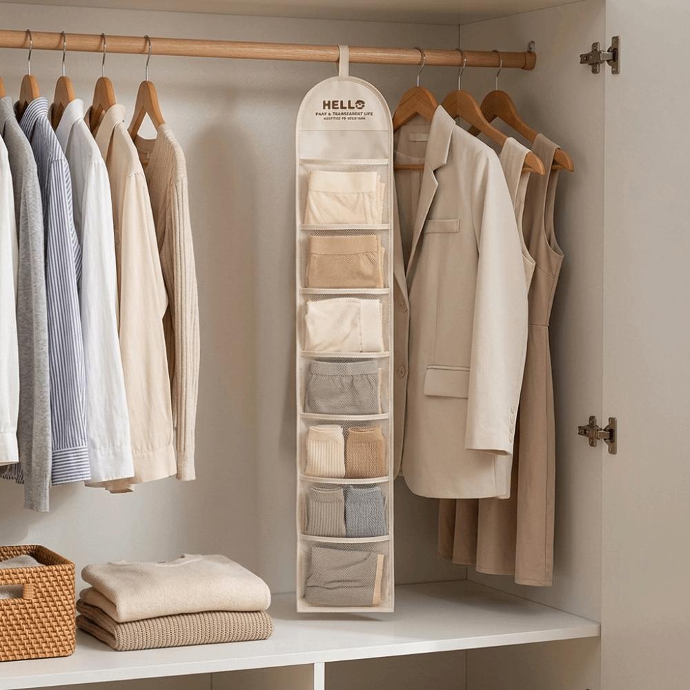 7 Grid Underwear Storage Bag Wall-mounted Hair Accessory Bag Space Saving Hanging Bag Organizer