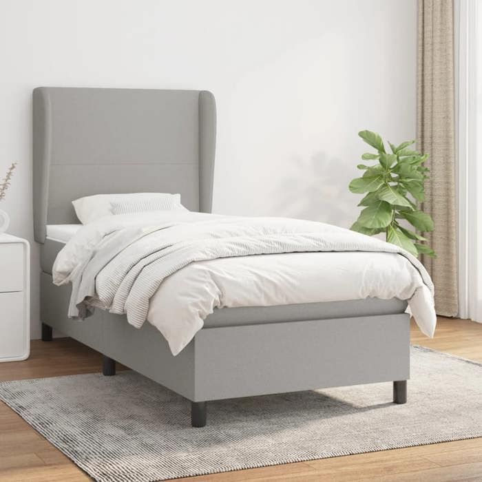 Maison Exclusive - Sommier à lattes de lit et matelas Gris clair 90x190 cm Tissu