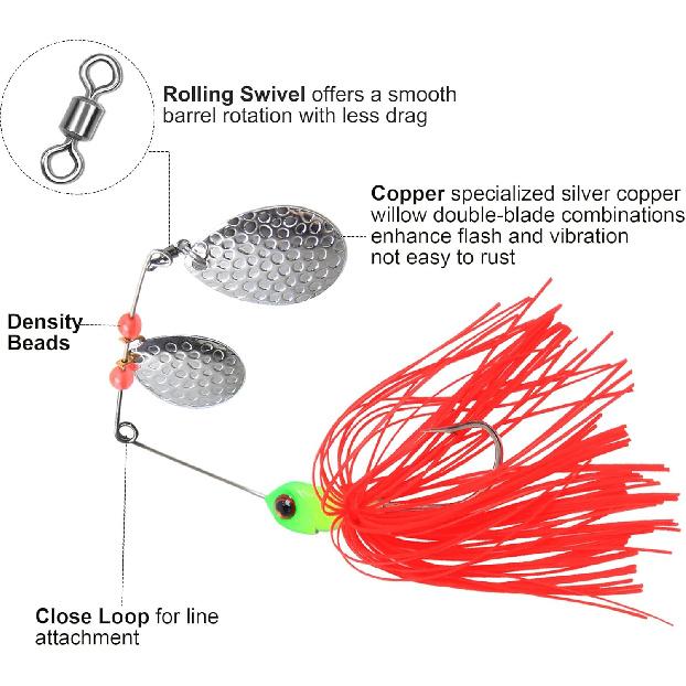 Spinner Baits Fishing Lures Kit, Hard Metal Buzz Bait Jigs Colorado Willow Leaf Spinnerbait Blades Swimbaits Fishing Tackle Spinner Bait for Bass
