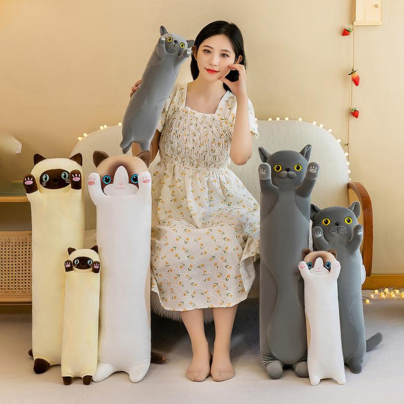 Cuscino Giocattolo a Forma di Gatto Peluche Lungo Per Dormire Con le Zampe Rientrate Per Compagnia Giocattolo da Compagnia Cuscino Regalo Per Notti in Bianco